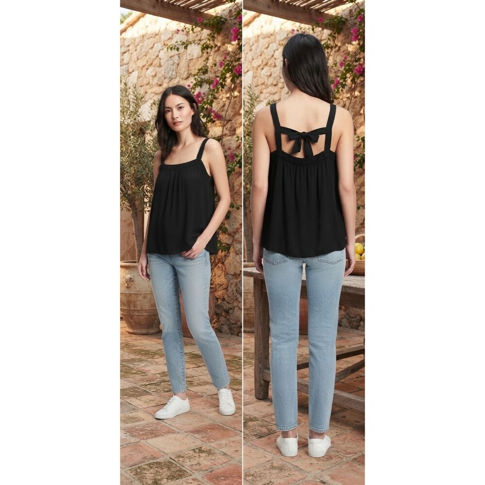 Old Navy Sleeveless Tie Back Swing Cami Tank Top L Black Flowy Lightweight